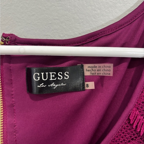 GUESS Sheath Dress Wine Scalloped Women's Size Fringe 8 Sleeveless Short - Picture 7 of 8